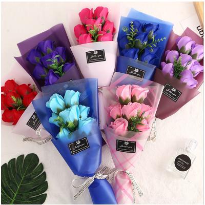 China Wedding party shop hotel Valentine's Day 7 soap flower simulation rose small red bouquet handmade creative gift for sale