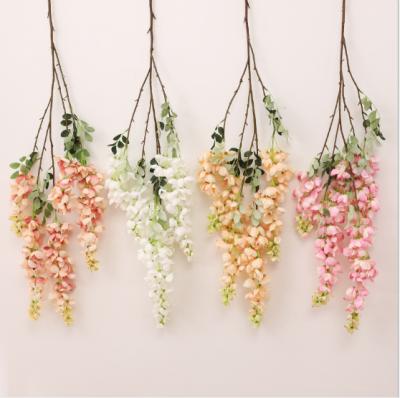 China Wholesale Bridal Shop Hotel 3 Branches Flowers Fake Hanging Wisteria Artificial Flowers For Wedding for sale