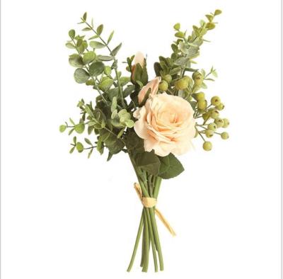 China Wedding Party Store Hotel INS Style Artificial Eucalyptus Leaves Rose Wedding Bouquet for sale