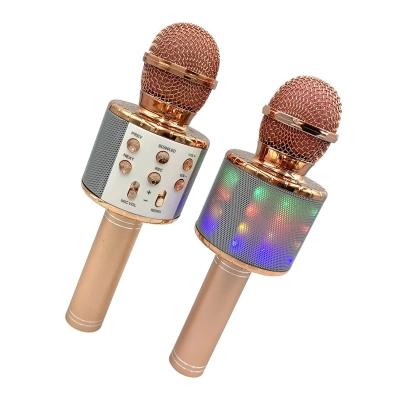 China Handheld Microphone with Speaker Studio Player Singer Recorder Handheld Microfone LED Lights Wireless Microphone Professional Karaoke Speaker with BT for sale