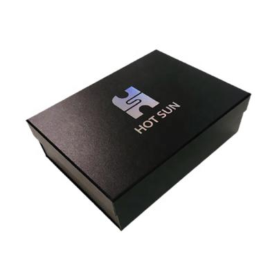 China Recycled Luxury Custom Black Personalized Materials Logo Foldable Bottom Of Box And Lid Cardboard Rigid Gift Boxes for sale