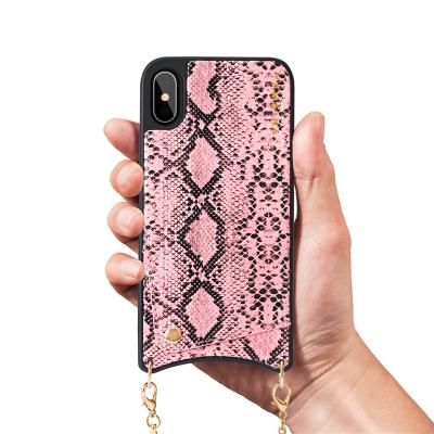 China Fashion Wallet Case With Cross - Gold Leather Metal Slot Credit Card Body Chain Neck Cellphone PU Strap Chain Phone Case for sale