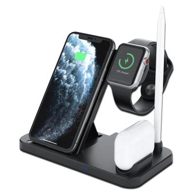 China Portable Foldable 4 in 1 Charging Station Smart Watch Qi Wireless Cell Phone 15W 4 in 1 Dock Station Fast Charging Wireless Chargers for sale