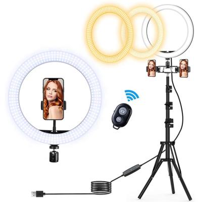 China Selfie Holder LED Ring Light With Cell Phone Tripod Stand Makeup Dimmable 360 ​​Degree Rotating Mobile Phone Holder Stand Accessories for sale