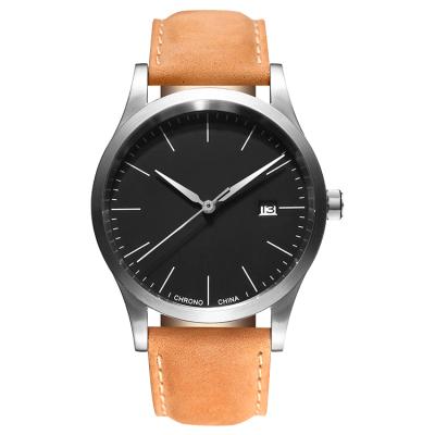 China Customized Auto Date Personalized Stainless Steel Genuine Leather Minimalist Wristwatch With Your Logo for sale