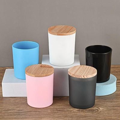 China Custom Logo Wholesale 10oz Home Decor Colorful Empty Candle Glass Jar With Metal Bamboo Wood Lid for sale