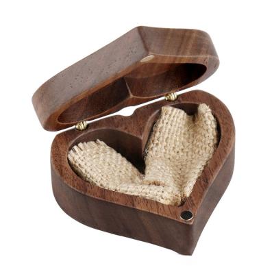 China Heart Shaped Earring Ring Box Jewelry Walnut Wood Engagement Wedding Gift for sale