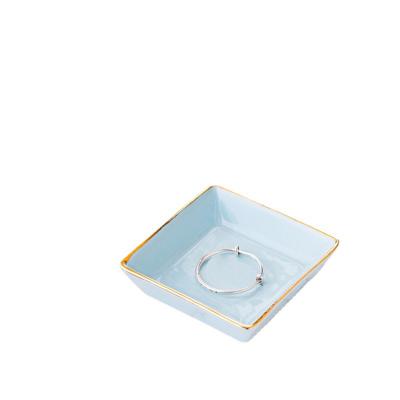 China Ceramic Square Gold Ring Dish Trinket Tray Ceramic Jewelry Dish for sale