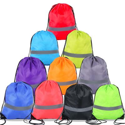 China Plain Custom 210D Polyester Drawstring, Backpack Bag Drawstring Shoe Bag With Reflective Branding for sale