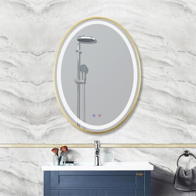 China Bright Design Decorative Oval Aluminum Framed Smart Lighted Bathroom Mirror for sale