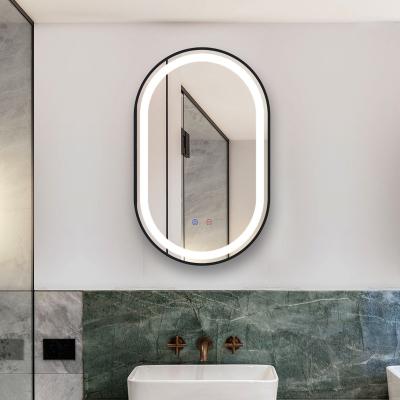 China Modern Style Time Display Mirror Magnifying Rectangular Bathroom Customized LED Demister Smart Mirror for sale