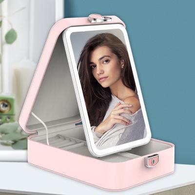 China 2000mah Touch Sensor Pad Lighted Rechargeable Battery Operated Makeup Mirror With Storage Box for sale