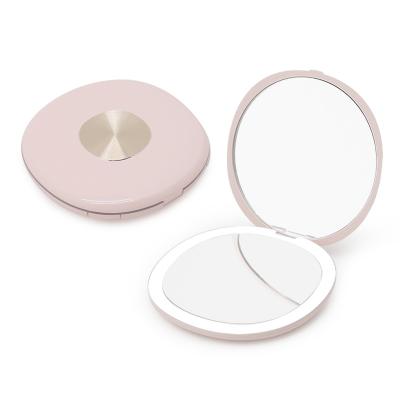 China Lighted Beauty Magnification Travel Foldable Small Double Side Make Up Plastic Cosmetic Pocket Compact Makeup Mirror for sale