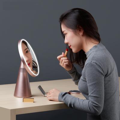 China Magnet 5X Lighted Makeup Mirror Removeable Smart Blue Tooth Speaker Round Desktop Mirror for sale