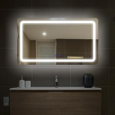 China Rectangular Touch Screen Illuminated Adjustable Lights Hotel Bathroom Furniture Led Backlit Mirror for sale