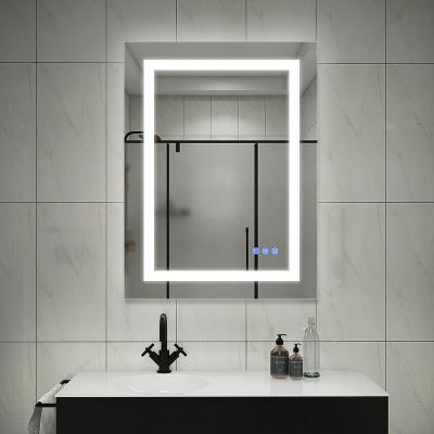 China 70*90cm Frame 5MM Wall Mount Rectangle Smart Bright Aluminum Copper Touch Free Sensor Led Bathroom Mirror With Fog Light for sale