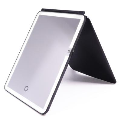 China Fashion USB Travel Vanity Makeup Lighted Filling Desk Mirror Ipad Shape Portable Folding Cosmetic Mirror for sale