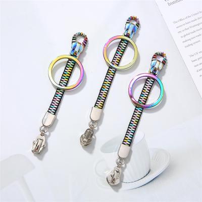 China Newest End Products Viable Selling End Products Brass Narrow Key Chain Decoration Brass Multicolor Metal Main Chain Zipper for sale