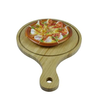 China Disposable Cheap Bamboo Pizza Cutting Board With Handles Wooden Serving Tray Custom Bamboo Pizza Tray for sale