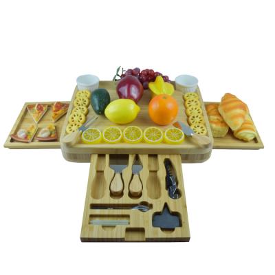 China Viable Wholesale Price Bamboo Cheese Board With Cheese Tools And Puller for sale