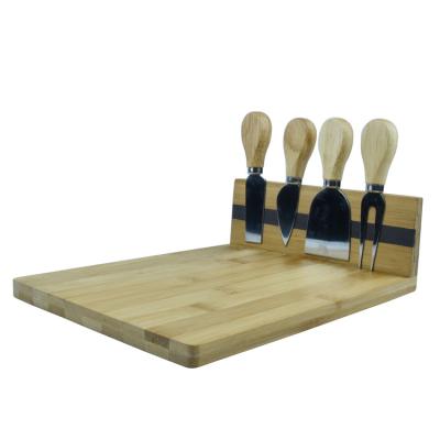 China Sustainable Promotional Customized Bamboo Cheese Cutting Board With Cheese Tools Knife Set for sale