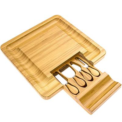 China Eco Friendly Cheese Board Bamboo Cheese Board With Cheese Cutlery Set for sale