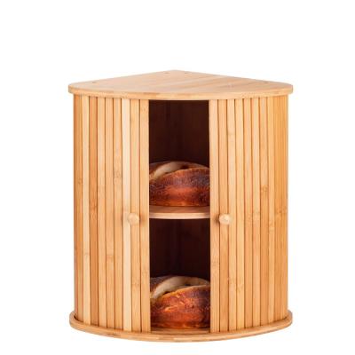 China Eco-friendly Bamboo Bread Box Corner Bread Box Corner Bread Box For Kitchen for sale