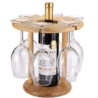 China Eco-Friendly Sustainable Bamboo Wind Glass Holder Wooden Wind Glass Rack For 6 Glasses With Bottle for sale