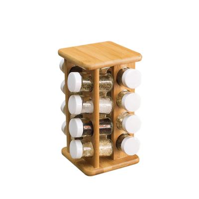 China Viable Wholesale Wooden Bamboo Kitchen Spice Rack Rotating Organizer With Jars for sale