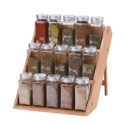 China 3 Tier Sustainable Folding Bamboo Spice Rack Organizer For Kitchen Countertop And Drawer for sale