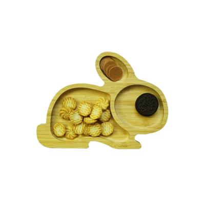 China 2021 Kids Hot Seller Low Price Customized Cute Animal Shape Baby Bamboo Dish With Silicone Suction for sale