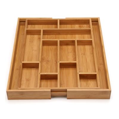 China Viable Adjustable Wooden Cutlery Tray Flatware Drawer Divider Expandable Bamboo Kitchen Drawer Organizer for sale