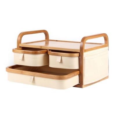 China Viable Multifunctional Bamboo Desktop Organizer Wooden Cosmetic Organizer for sale