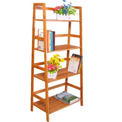 China Eco - Friendly 4 Tier Sustainable Bamboo Storage Ladder Shelf For Books And Plants for sale