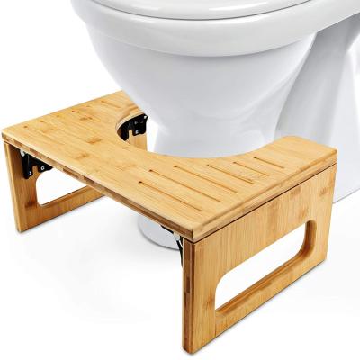 China Bamboo Wood Wooden Toilet Step Stool Foldable Foldable Full Chair Squat Squatty Bathroom Seat for sale