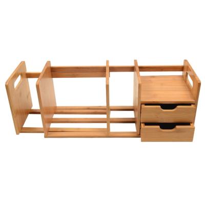 China Bookshelf Wholesale Multifunctional Adjustable Extension Desk Organizer Bookshelf Wood Desktop Bamboo Bookcase for sale