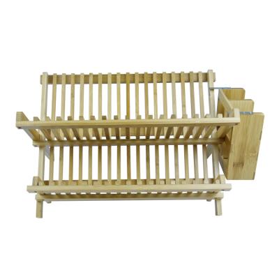 China Sustainable Kitchen Dish Rack Bamboo Folding Dish Drying Rack With Utensils Rack for sale