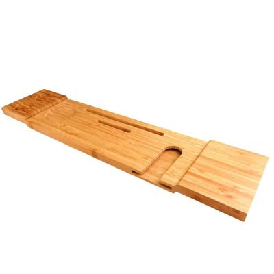 China Sustainable Bathroom Accessory Bamboo Bath Tray Bridge Rack Caddy Shelf On The Stand Of A Bathtub Tray for sale