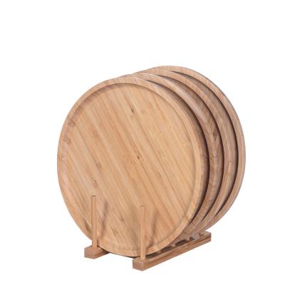 China Hotel Restaurant Party Coffee Tea Bread Food 100% Sustainable Bamboo Round Wood Round Wooden Serving Tray for sale