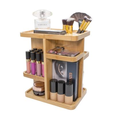 China Sustainable Multi-Function Desktop Bathroom Bamboo Rotating Makeup Cosmetic Organizer for sale