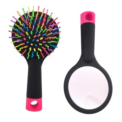 China Customized Nondisposable Kids Baby Travel Magic Rainbow Curved Pin Cushion Massage Hair Brush With Mirror for sale