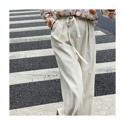 China High Quality Anti-wrinkle Waist Brand Ladies Wide Leg Pants Beige Stretch Pants for sale