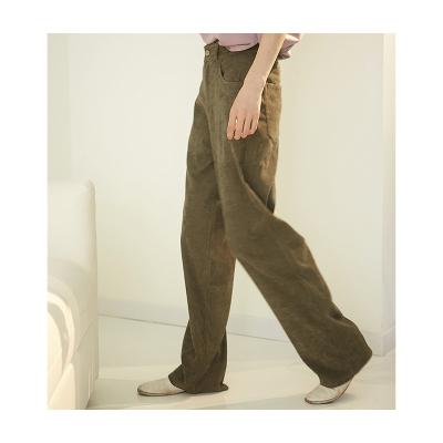 China Hot Sale Anti-wrinkle Ladies High Quality Dark Green Corduroy Trousers Casual Classic Pants for sale