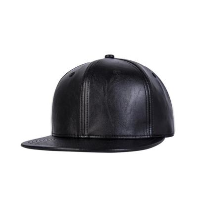 China Waterproof Wholesale Custom Leather Hat Design Your Own Logo Luxury Plain Blank Flat Black Brim Snapback Hat for sale