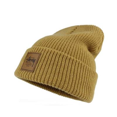 China Wholesale Custom High Quality Leather Women COMMON Beanie Cap Knitted Wool-acrylic Beanies Men Colorful Logo Winter Hat Fisherman Patch for sale