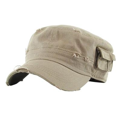 China JOINT Custom Flat Top Distressed Camouflage Military Hat With A Pocket On The Hat Side Army Camouflage for sale