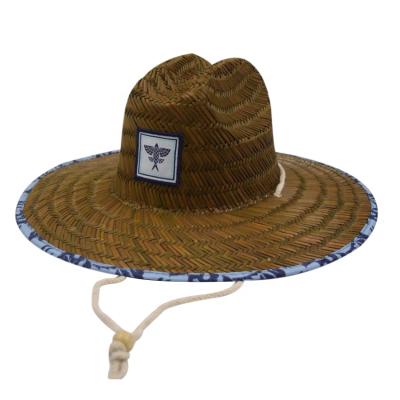 China Custom Lifeguard Hats Surfing Beach Straw Character Logo Patch Dye Brown Straw Hat for sale