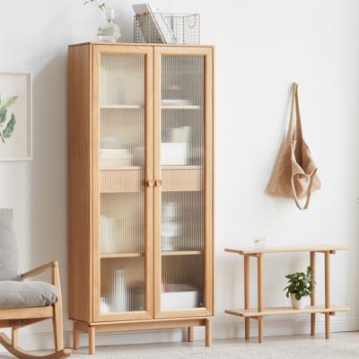 China Simple Bookshelf Modern Wood Furniture 4 Layers Solid Wood Bookcases Shelf With 2 Door For Bedroom for sale