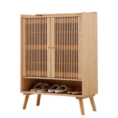 China Japanese Style Strong Durable Home Furniture Modern Solid Wood Organizer Slim Wooden Shoe Cabinet for sale