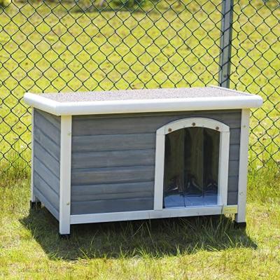 China Stable Wooden Pet Rooms Durable Waterproof Windproof Gray Solid Wood Dog House Outdoor For Yard for sale